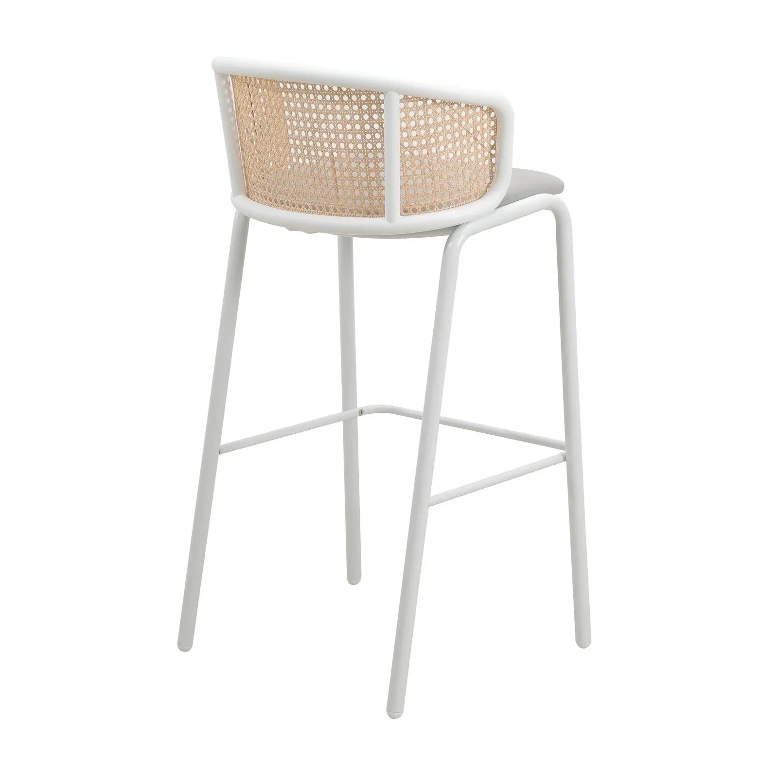 Ervilla Modern Wicker Bar Stool with Fabric Seat and White Powder Coated Steel Frame - Elax Furniture