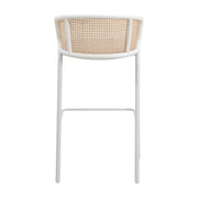 Ervilla Modern Wicker Bar Stool with Fabric Seat and White Powder Coated Steel Frame - Elax Furniture