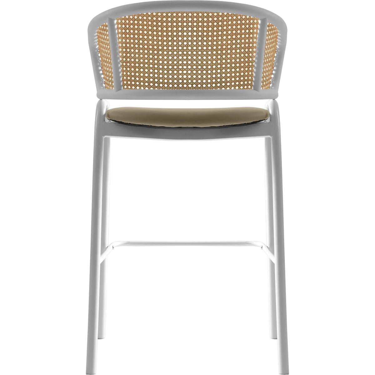 Ervilla Leather Bar Stool with Powder-Coated Stainless Steel Base and Curved Wicker Back Design - Elax Furniture