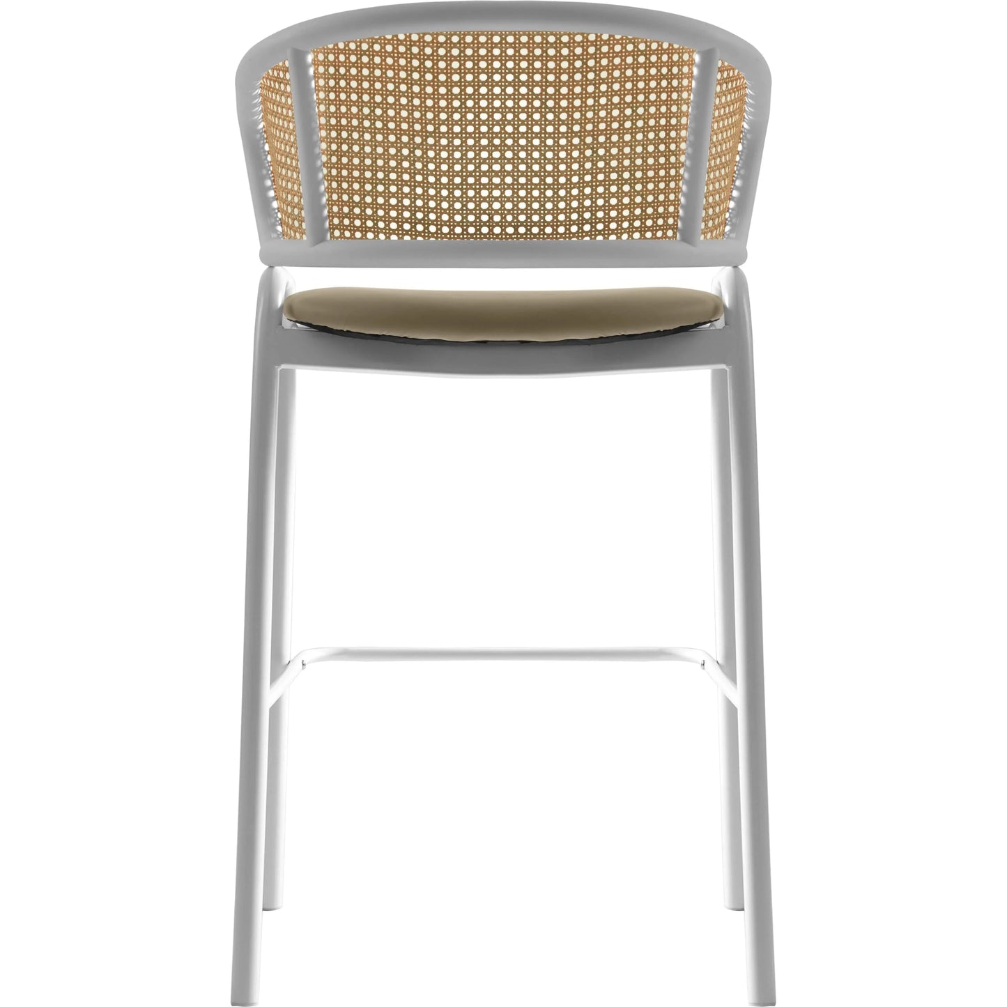 Ervilla Leather Bar Stool with Powder-Coated Stainless Steel Base and Curved Wicker Back Design - Elax Furniture
