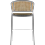 Ervilla Leather Bar Stool with Powder-Coated Stainless Steel Base and Curved Wicker Back Design - Elax Furniture
