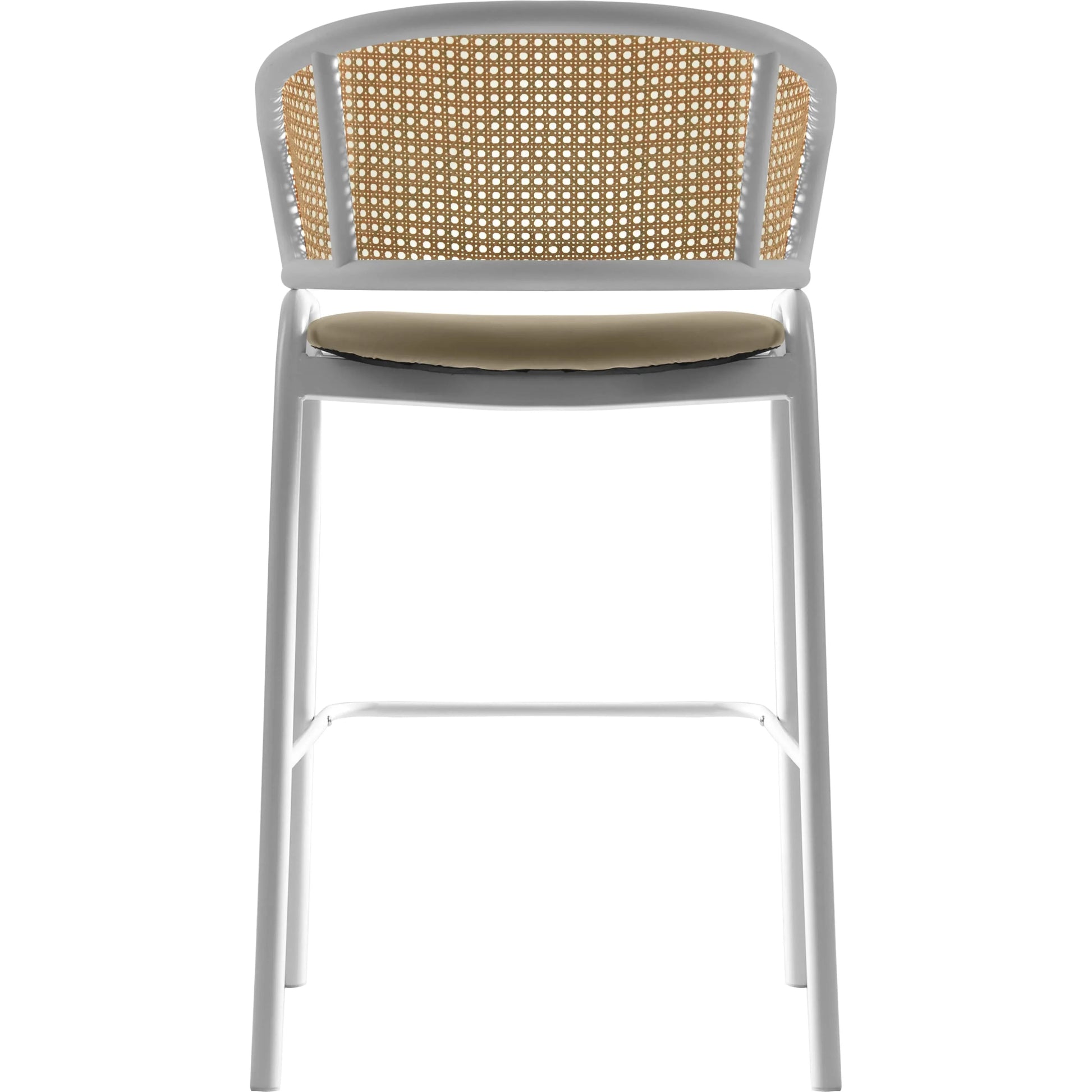 Ervilla Leather Bar Stool with Powder-Coated Stainless Steel Base and Curved Wicker Back Design - Elax Furniture
