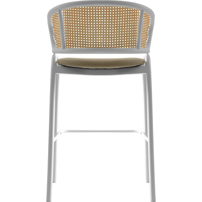 Ervilla Leather Bar Stool with Powder-Coated Stainless Steel Base and Curved Wicker Back Design - Elax Furniture