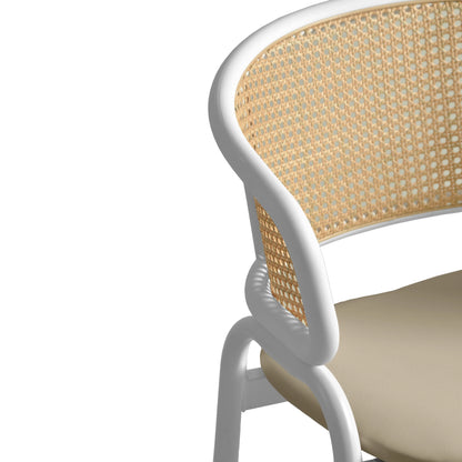 Ervilla Leather Bar Stool with Powder-Coated Stainless Steel Base and Curved Wicker Back Design - Elax Furniture