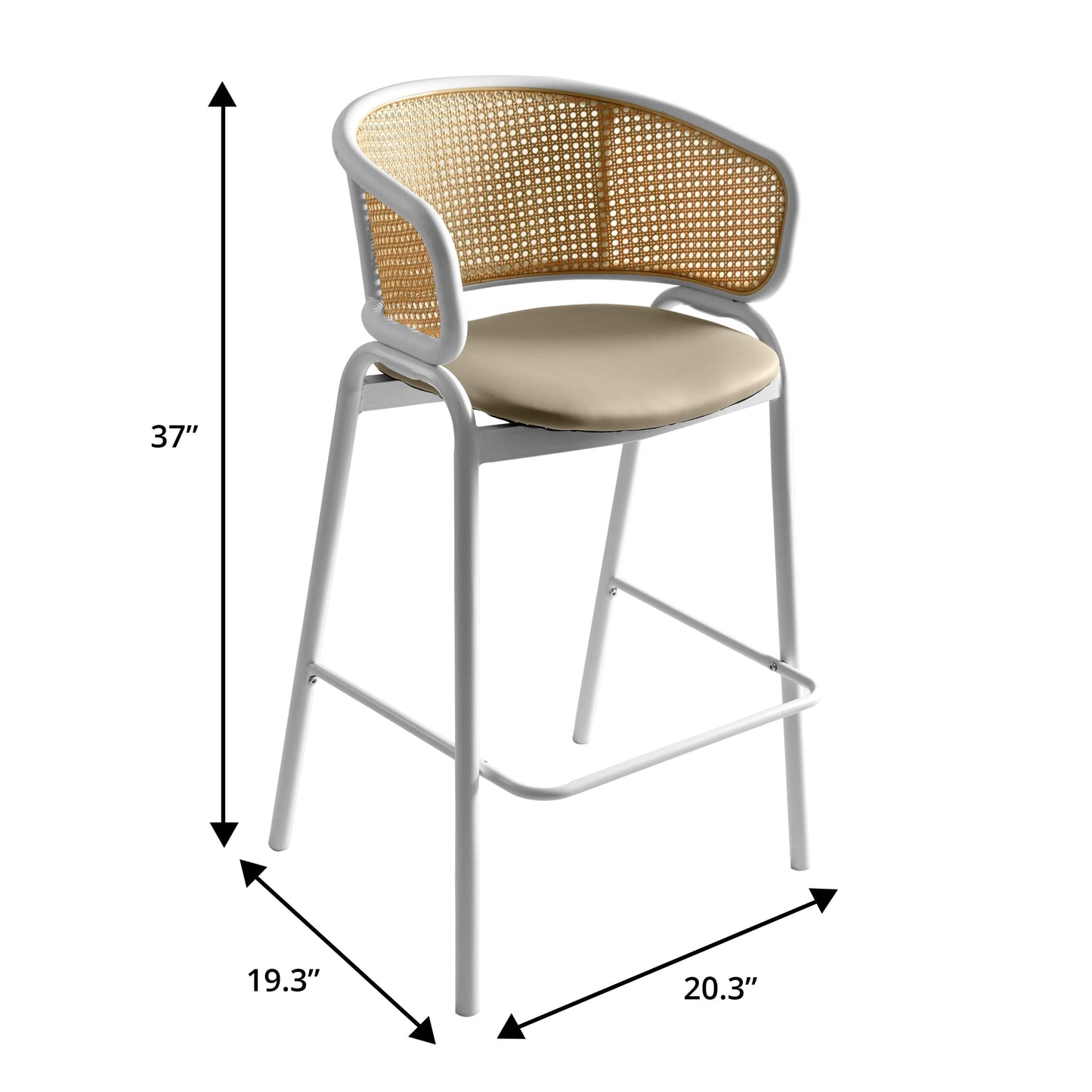 Ervilla Leather Bar Stool with Powder-Coated Stainless Steel Base and Curved Wicker Back Design - Elax Furniture