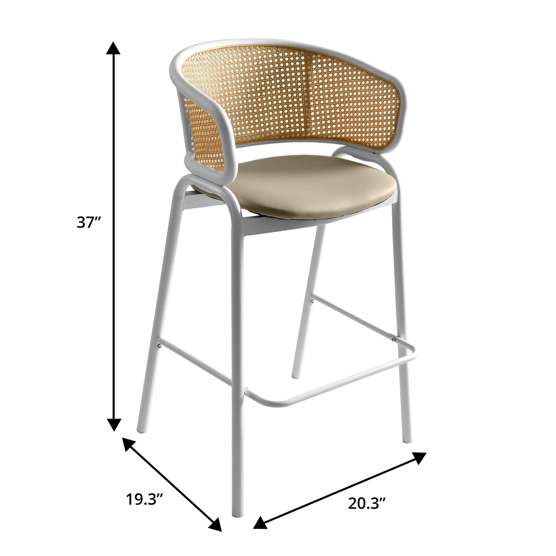 Ervilla Leather Bar Stool with Powder-Coated Stainless Steel Base and Curved Wicker Back Design - Elax Furniture