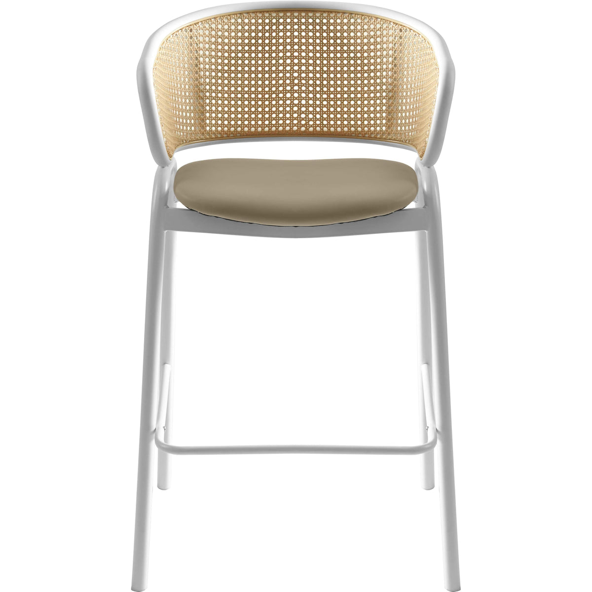 Ervilla Leather Bar Stool with Powder-Coated Stainless Steel Base and Curved Wicker Back Design - Elax Furniture