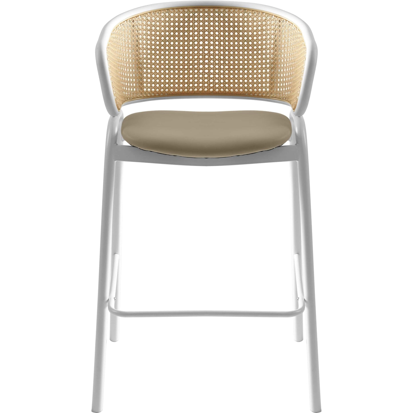 Ervilla Leather Bar Stool with Powder-Coated Stainless Steel Base and Curved Wicker Back Design - Elax Furniture