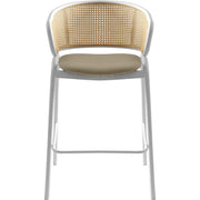 Ervilla Leather Bar Stool with Powder-Coated Stainless Steel Base and Curved Wicker Back Design - Elax Furniture