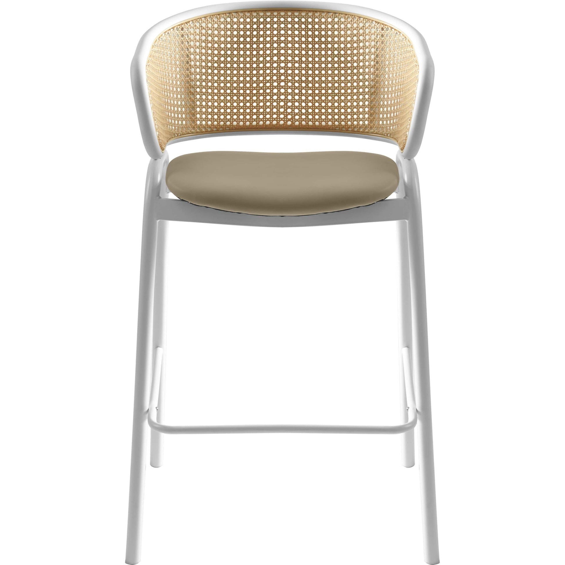 Ervilla Leather Bar Stool with Powder-Coated Stainless Steel Base and Curved Wicker Back Design - Elax Furniture
