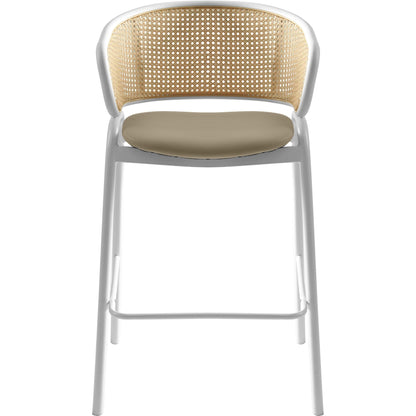 Ervilla Leather Bar Stool with Powder-Coated Stainless Steel Base and Curved Wicker Back Design - Elax Furniture