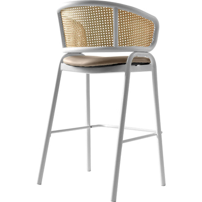 Ervilla Leather Bar Stool with Powder-Coated Stainless Steel Base and Curved Wicker Back Design - Elax Furniture