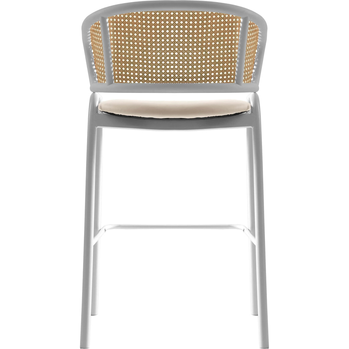 Ervilla Leather Bar Stool with Powder-Coated Stainless Steel Base and Curved Wicker Back Design - Elax Furniture