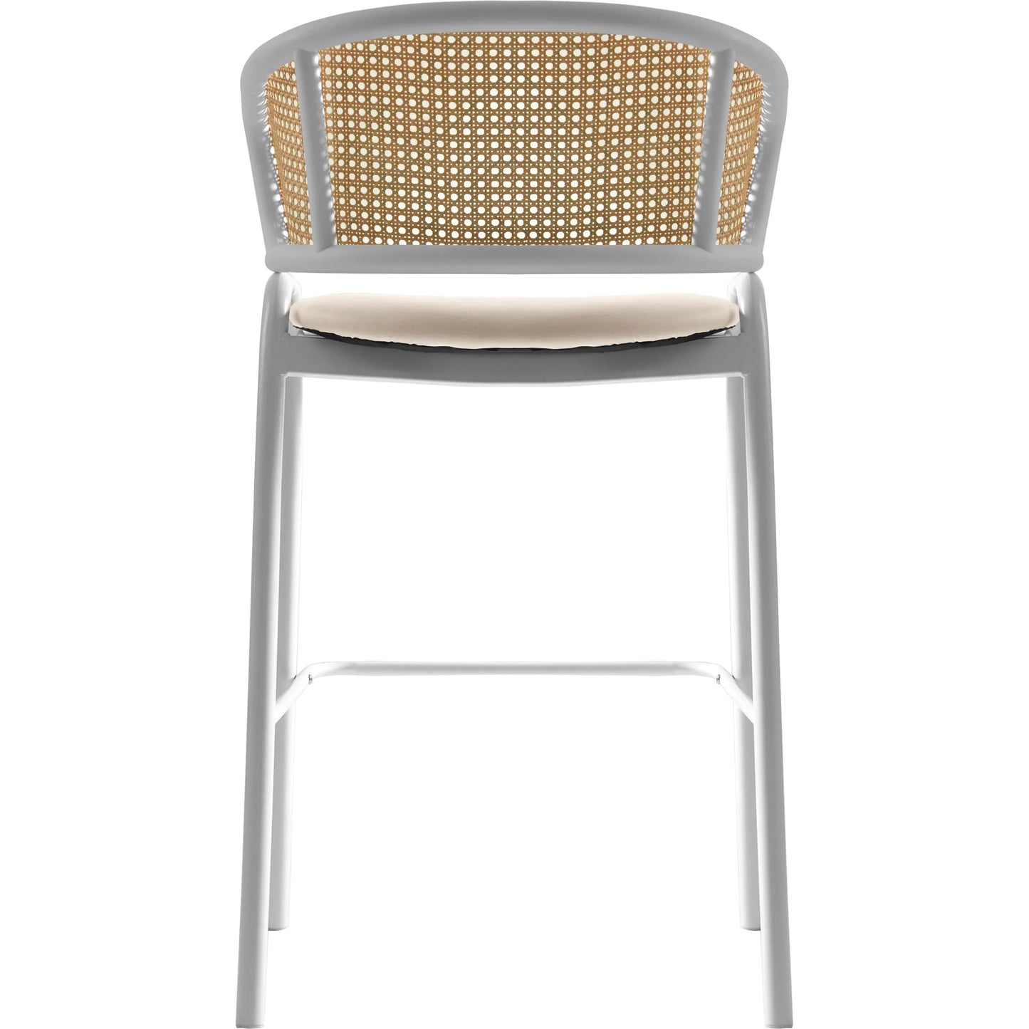 Ervilla Leather Bar Stool with Powder-Coated Stainless Steel Base and Curved Wicker Back Design - Elax Furniture