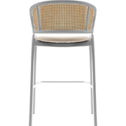 Ervilla Leather Bar Stool with Powder-Coated Stainless Steel Base and Curved Wicker Back Design - Elax Furniture