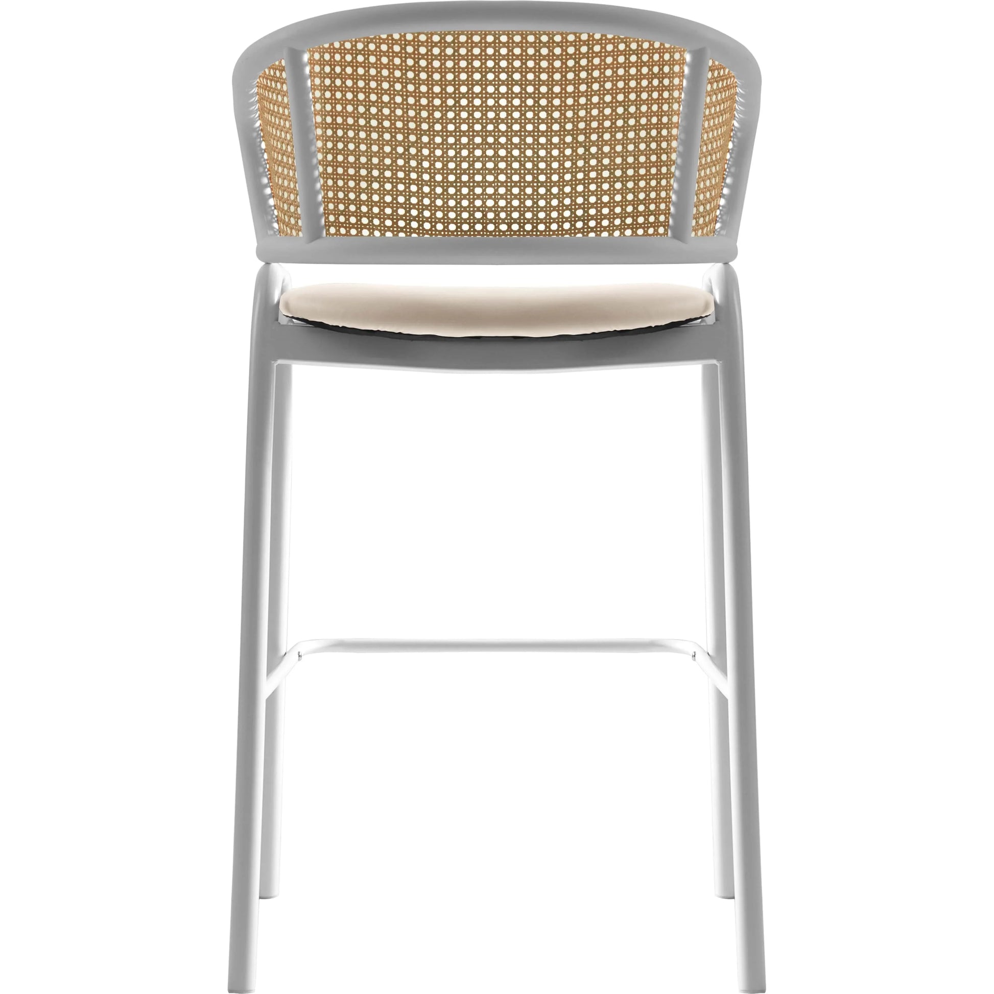 Ervilla Leather Bar Stool with Powder-Coated Stainless Steel Base and Curved Wicker Back Design - Elax Furniture