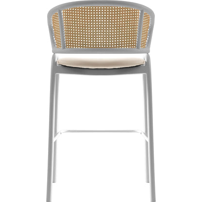 Ervilla Leather Bar Stool with Powder-Coated Stainless Steel Base and Curved Wicker Back Design - Elax Furniture