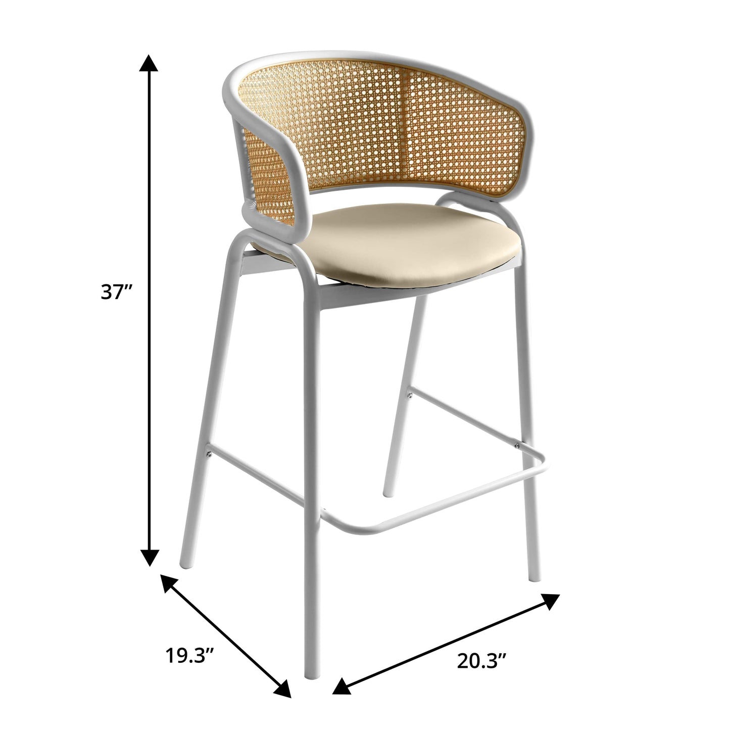 Ervilla Leather Bar Stool with Powder-Coated Stainless Steel Base and Curved Wicker Back Design - Elax Furniture