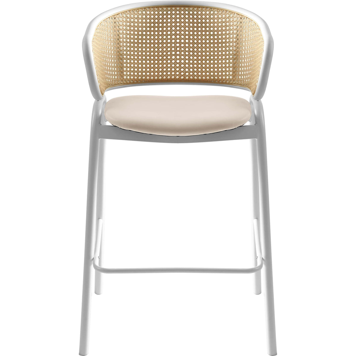 Ervilla Leather Bar Stool with Powder-Coated Stainless Steel Base and Curved Wicker Back Design - Elax Furniture