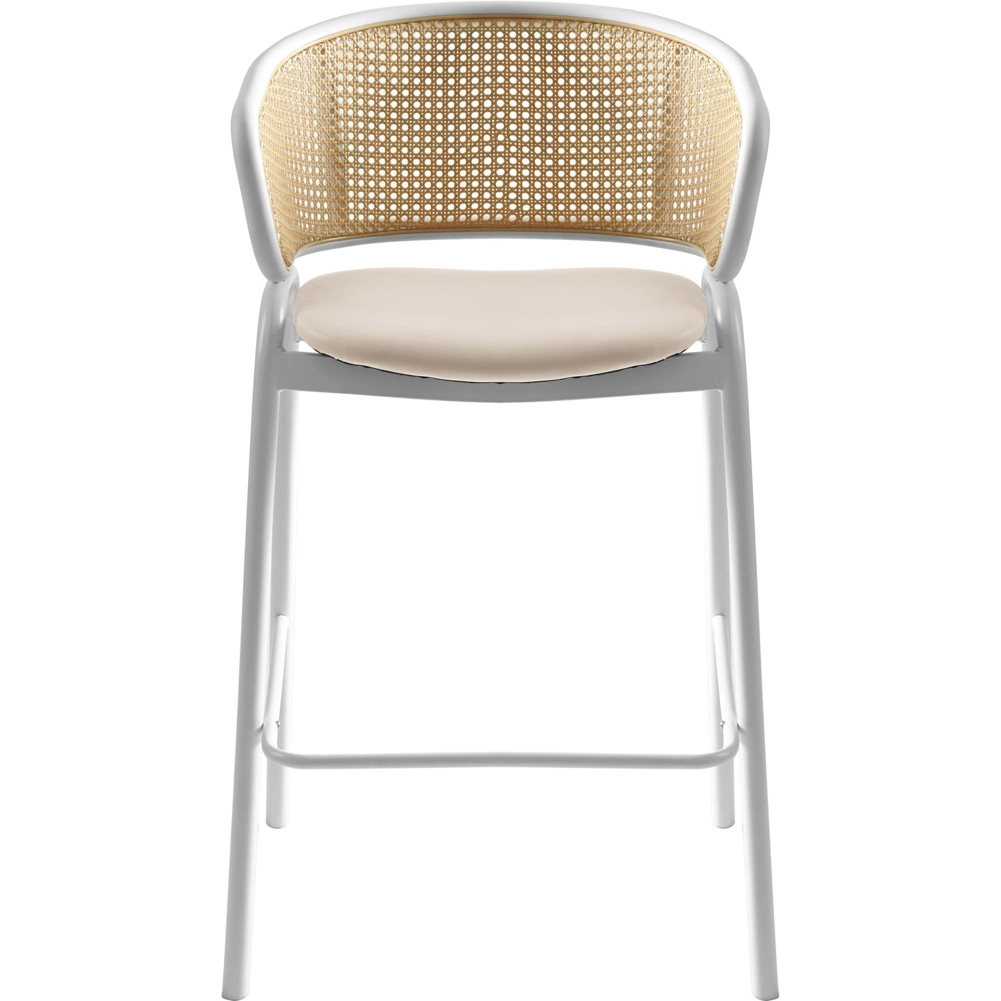 Ervilla Leather Bar Stool with Powder-Coated Stainless Steel Base and Curved Wicker Back Design - Elax Furniture