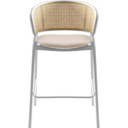 Ervilla Leather Bar Stool with Powder-Coated Stainless Steel Base and Curved Wicker Back Design - Elax Furniture