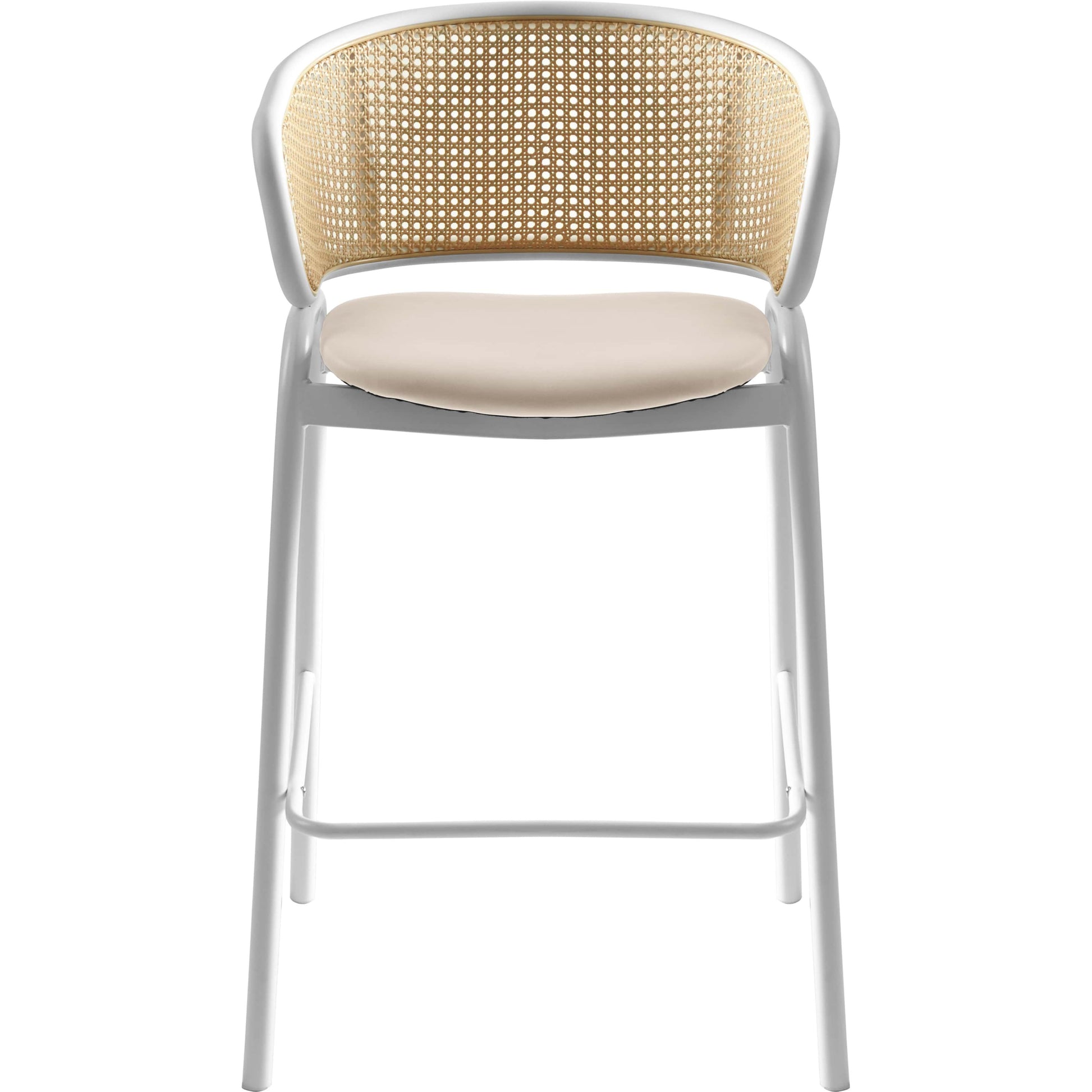 Ervilla Leather Bar Stool with Powder-Coated Stainless Steel Base and Curved Wicker Back Design - Elax Furniture