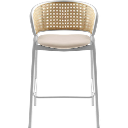 Ervilla Leather Bar Stool with Powder-Coated Stainless Steel Base and Curved Wicker Back Design - Elax Furniture
