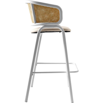 Ervilla Leather Bar Stool with Powder-Coated Stainless Steel Base and Curved Wicker Back Design - Elax Furniture