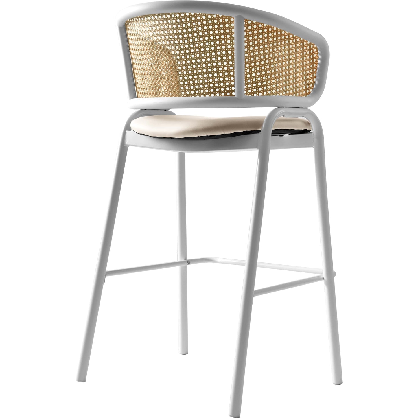 Ervilla Leather Bar Stool with Powder-Coated Stainless Steel Base and Curved Wicker Back Design - Elax Furniture