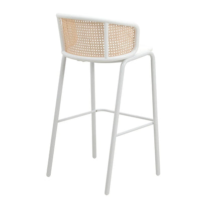 Ervilla Modern Wicker Bar Stool with Fabric Seat and White Powder Coated Steel Frame, Set of 2 - Elax Furniture