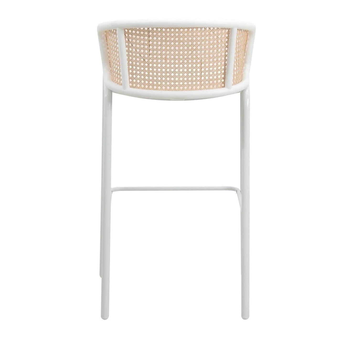 Ervilla Modern Wicker Bar Stool with Fabric Seat and White Powder Coated Steel Frame, Set of 2 - Elax Furniture