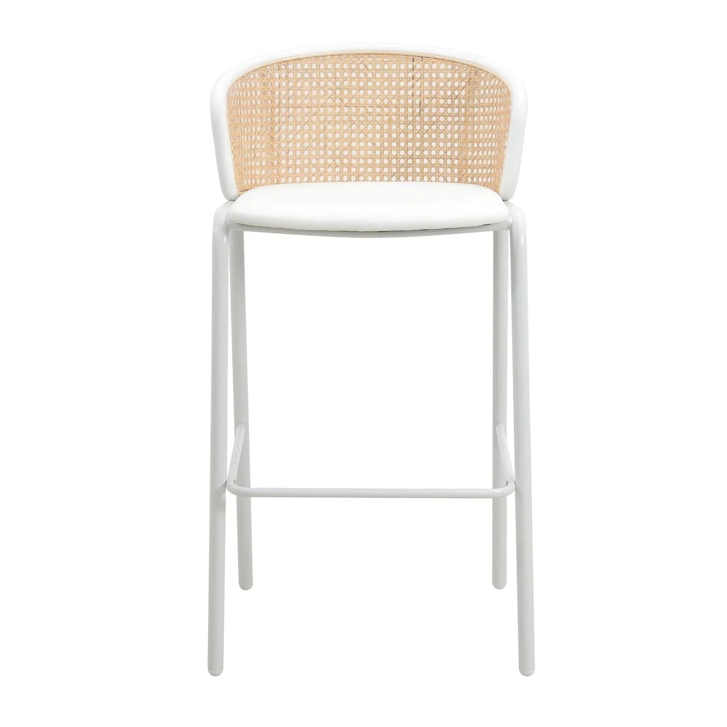 Ervilla Modern Wicker Bar Stool with Fabric Seat and White Powder Coated Steel Frame - Elax Furniture