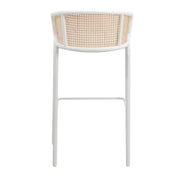 Ervilla Modern Wicker Bar Stool with Fabric Seat and White Powder Coated Steel Frame - Elax Furniture
