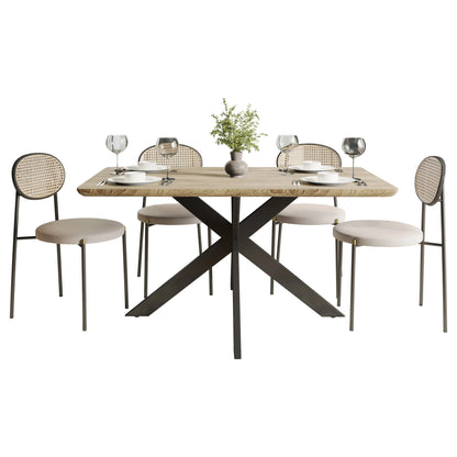 Ravenna 5-Piece Dining Set with 63" Rectangular Dining Table in Maple with 4 Velvet Dining Chairs in Black Steel Legs - Elax Furniture