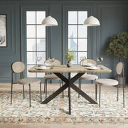 Ravenna 5-Piece Dining Set with 63" Rectangular Dining Table in Maple with 4 Velvet Dining Chairs in Black Steel Legs - Elax Furniture