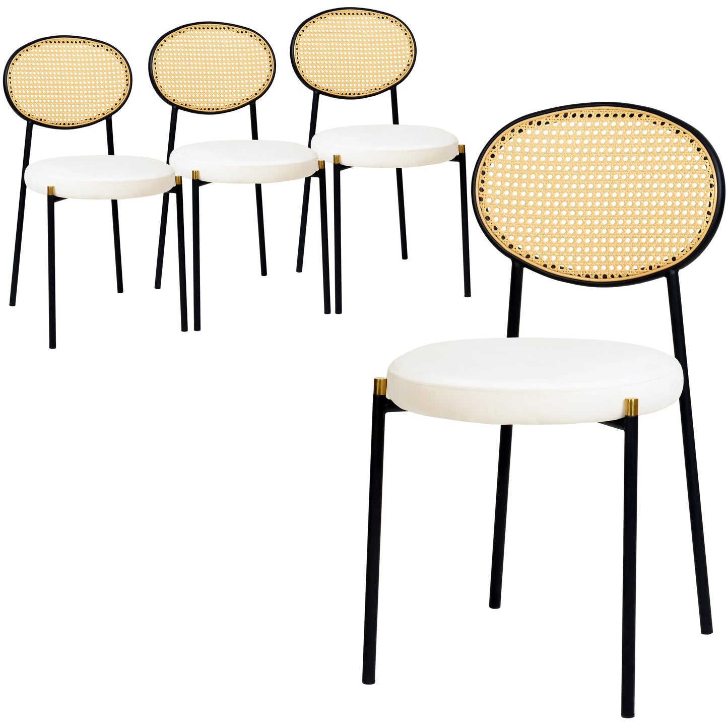 Euston Modern Wicker Dining Chair with Round Velvet Seat Set of 4 - Elax Furniture