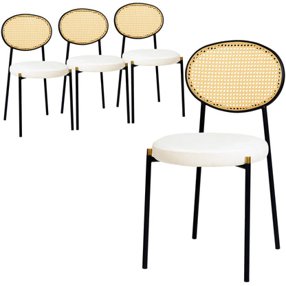 Euston Modern Wicker Dining Chair with Round Velvet Seat Set of 4 - Elax Furniture