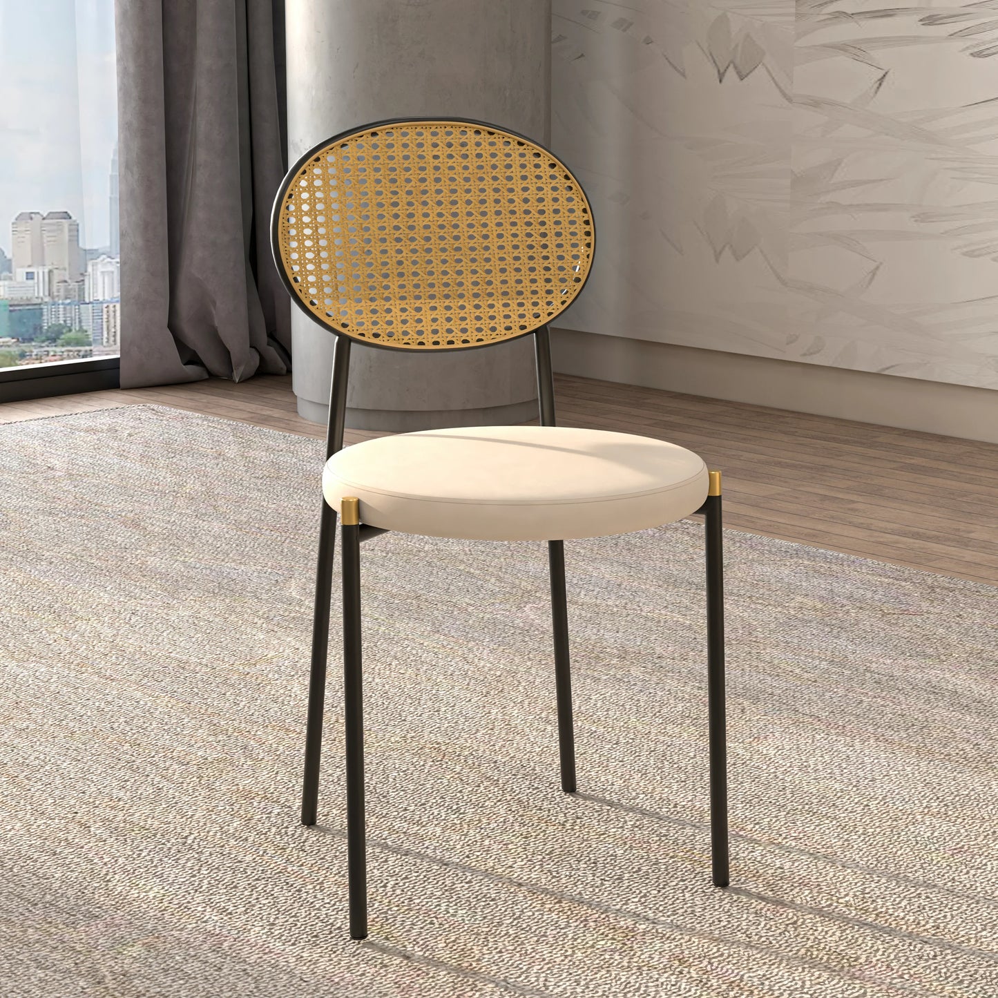 Euston Modern Wicker Dining Chair with Round Velvet Seat Set of 4 - Elax Furniture