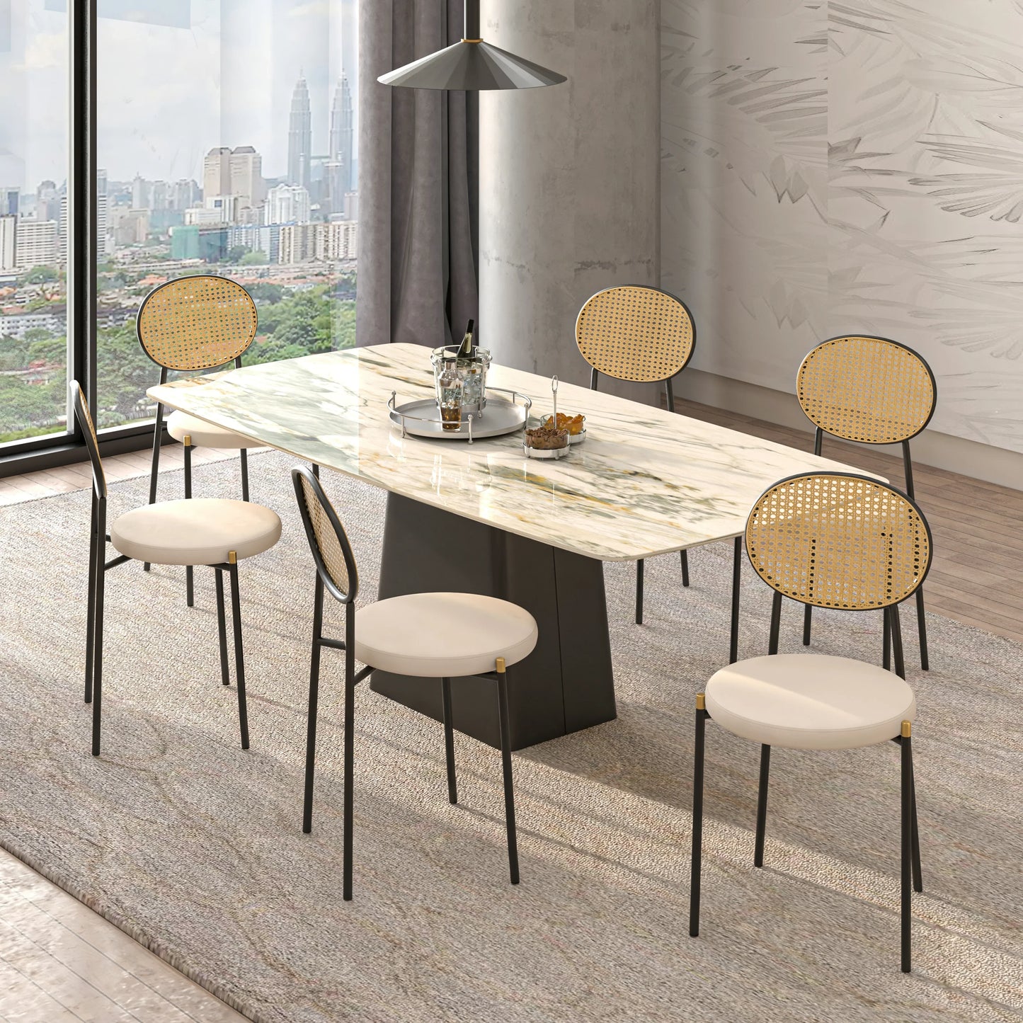 Euston Modern Wicker Dining Chair with Round Velvet Seat Set of 4 - Elax Furniture