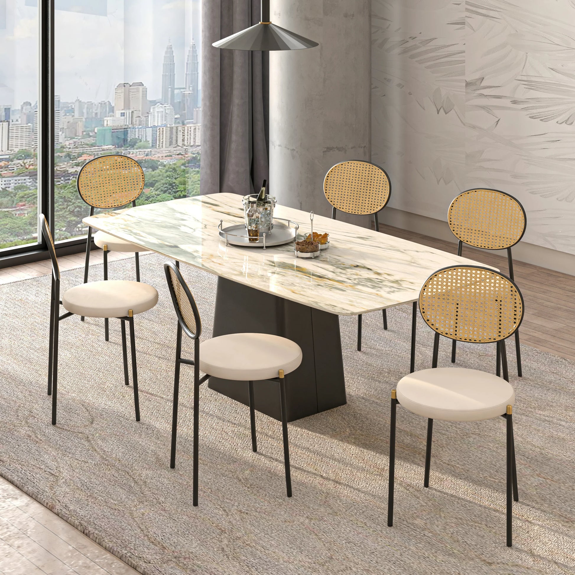 Euston Modern Wicker Dining Chair with Round Velvet Seat Set of 4 - Elax Furniture