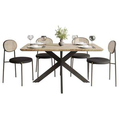Ravenna 5-Piece Dining Set with 63" Rectangular Dining Table in Maple with 4 Velvet Dining Chairs in Black Steel Legs - Elax Furniture