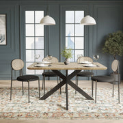 Ravenna 5-Piece Dining Set with 63" Rectangular Dining Table in Maple with 4 Velvet Dining Chairs in Black Steel Legs - Elax Furniture
