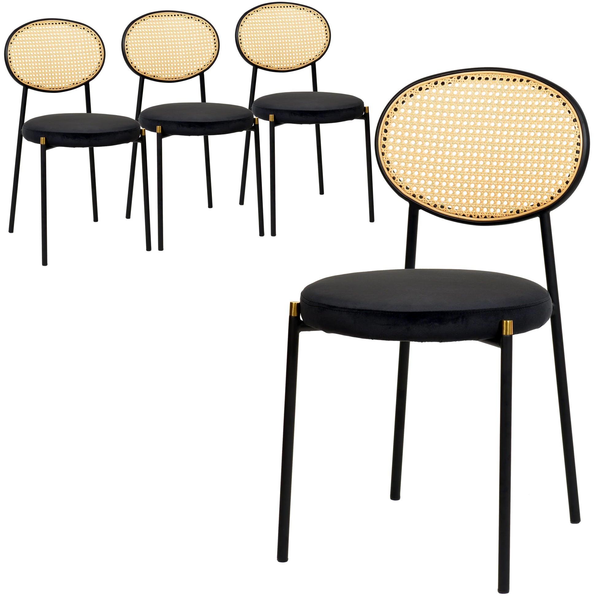 Euston Modern Wicker Dining Chair with Round Velvet Seat Set of 4 - Elax Furniture