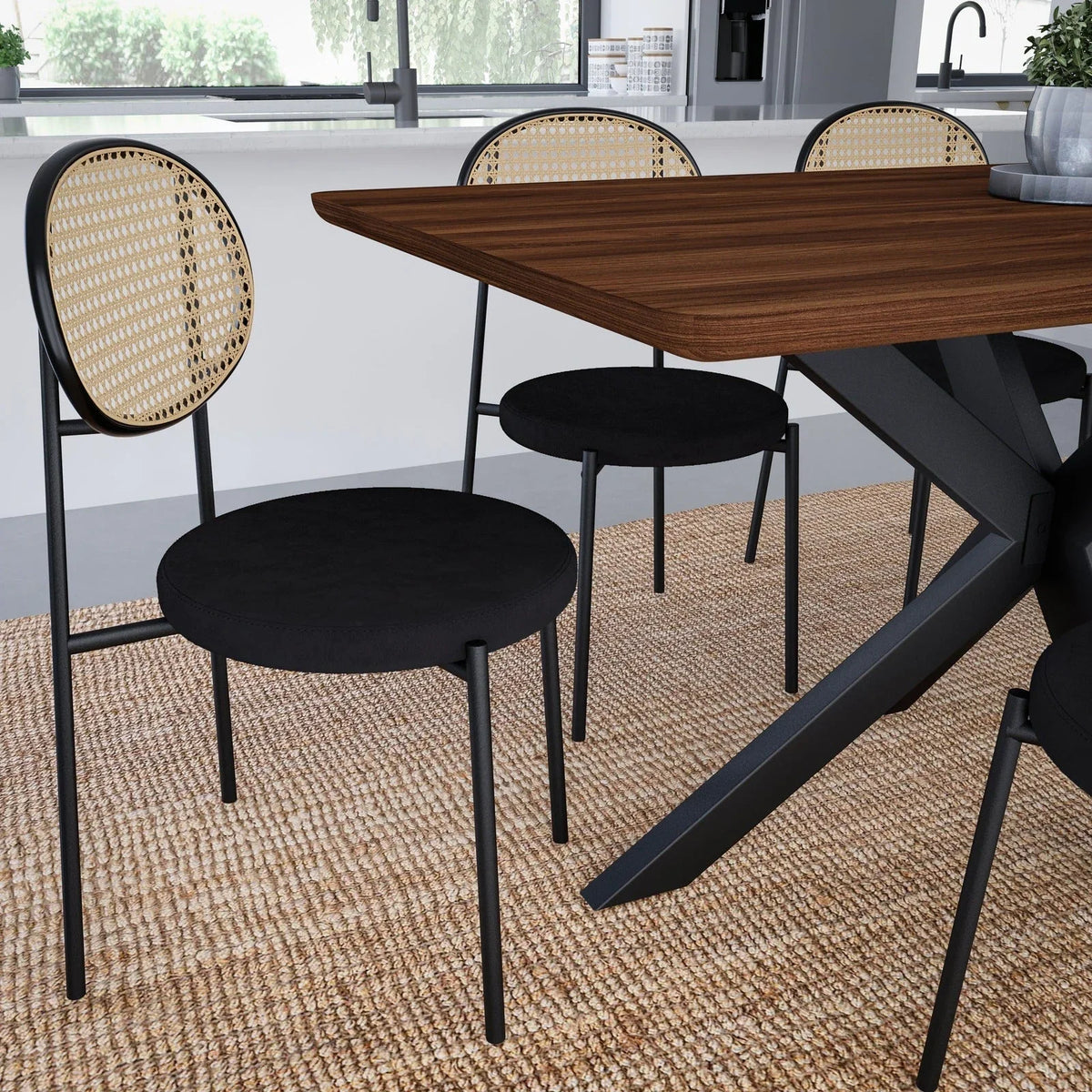 Euston Modern Upholstered Dining Chair with Round Wicker/Velvet Back Style - Elax Furniture
