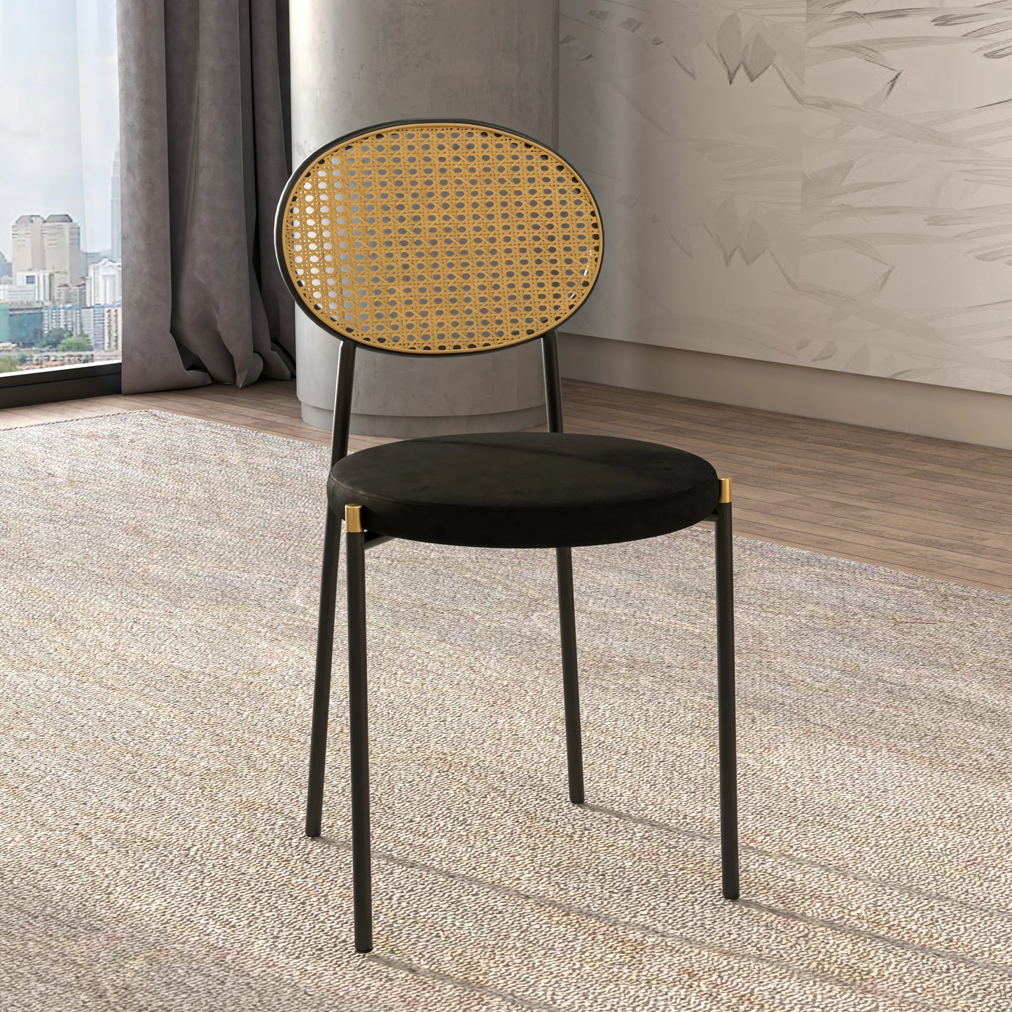 Euston Modern Wicker Dining Chair with Round Velvet Seat Set of 4 - Elax Furniture