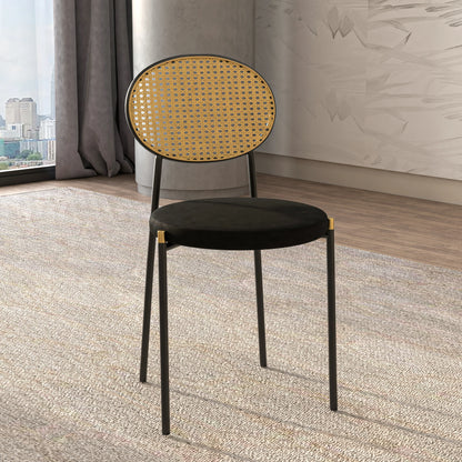 Euston Modern Wicker Dining Chair with Round Velvet Seat Set of 4 - Elax Furniture