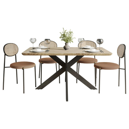 Ravenna 5-Piece Dining Set with 63" Rectangular Dining Table in Maple with 4 Velvet Dining Chairs in Black Steel Legs - Elax Furniture