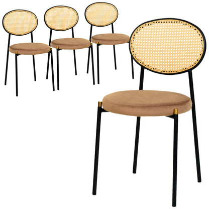 Euston Modern Wicker Dining Chair with Round Velvet Seat Set of 4 - Elax Furniture