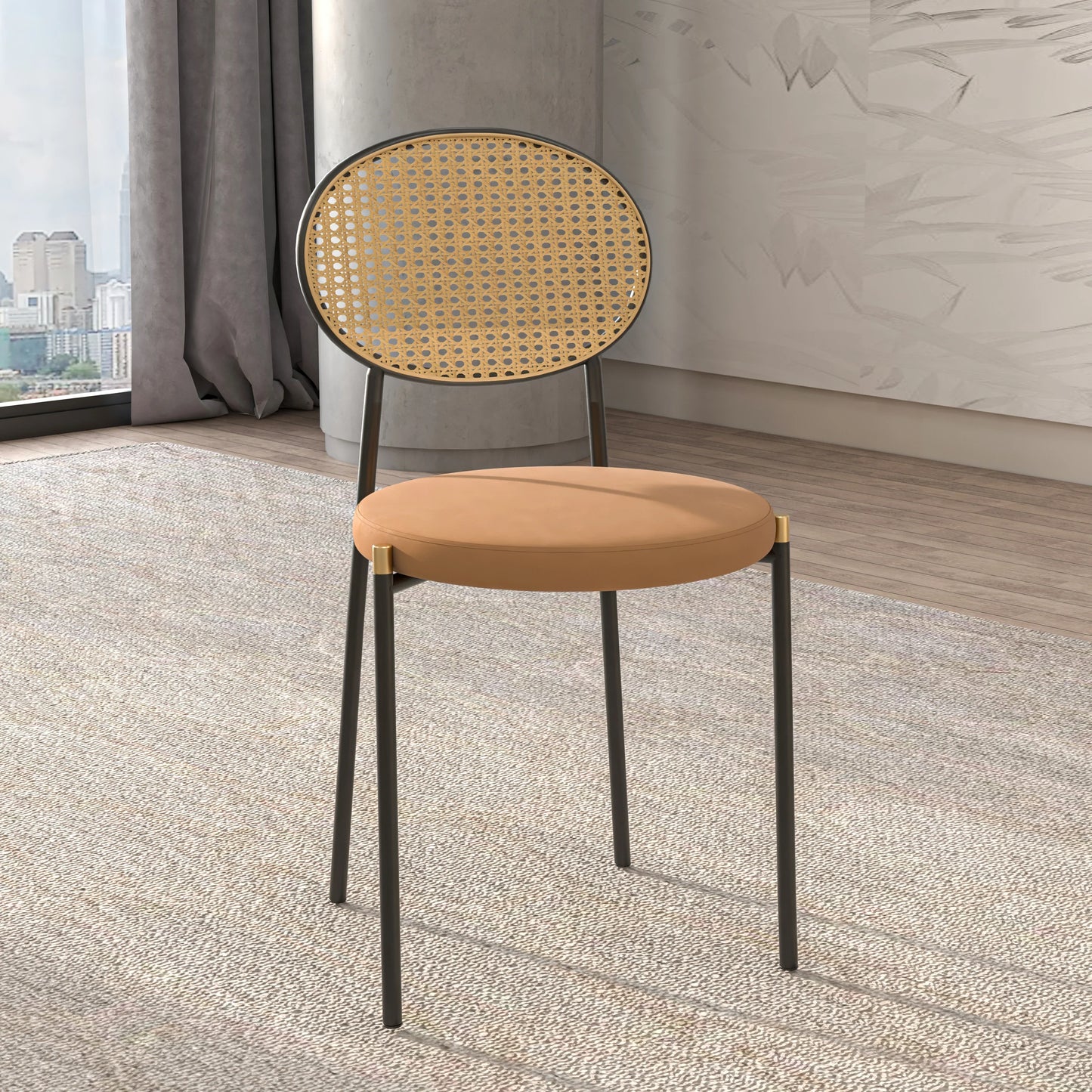 Euston Modern Wicker Dining Chair with Round Velvet Seat Set of 4 - Elax Furniture
