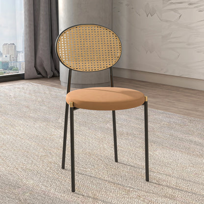 Euston Modern Wicker Dining Chair with Round Velvet Seat Set of 4 - Elax Furniture